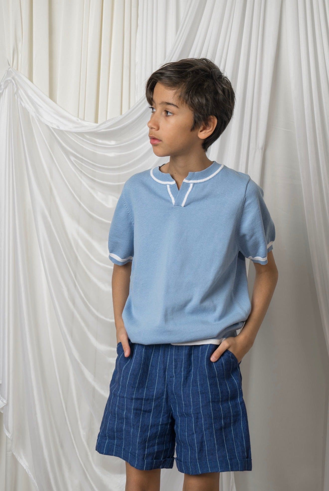 Baxter Blue Cotton Knit Shirt - Petite Maison Kids