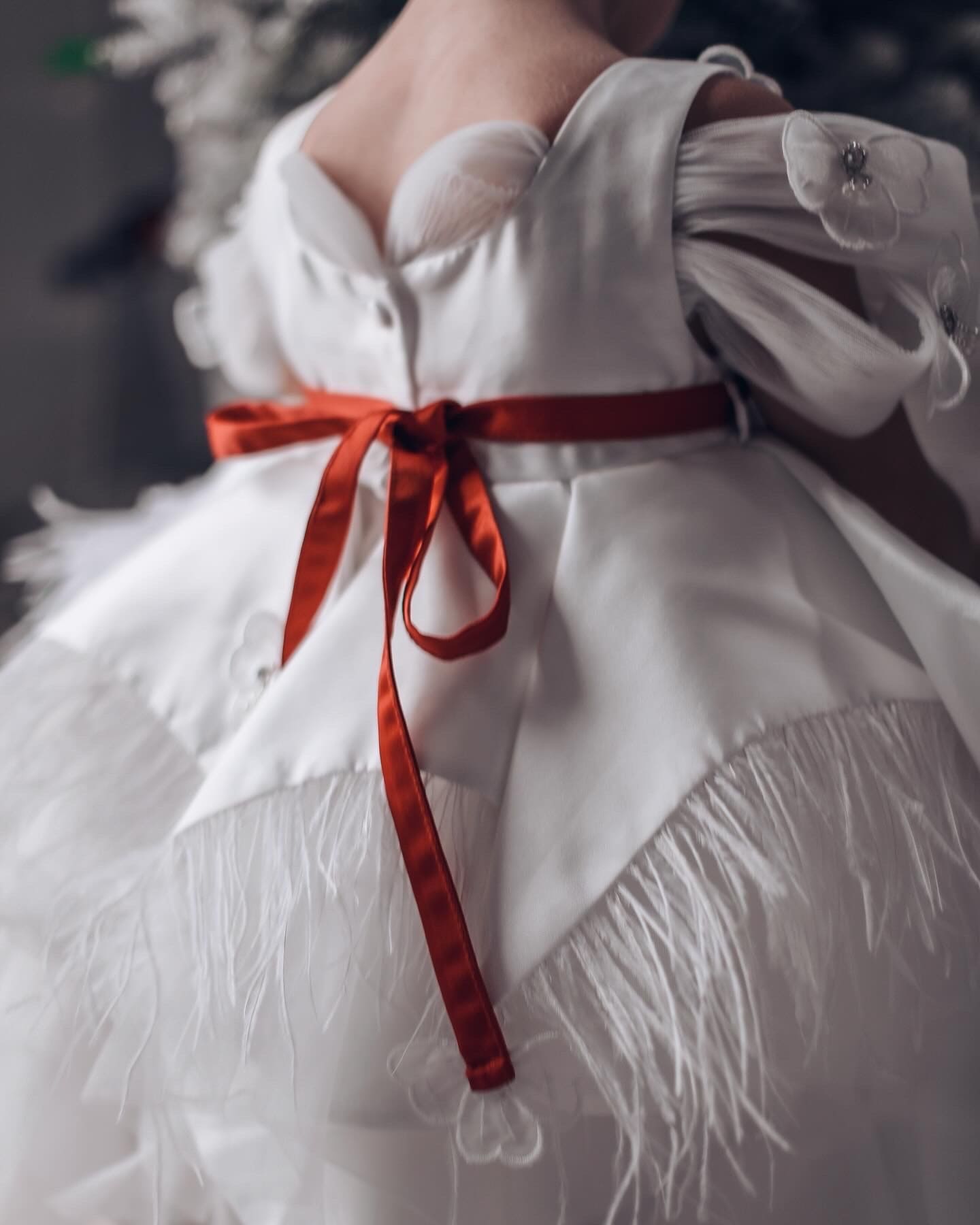 Constanza White Ceremony Dress with Red Bow