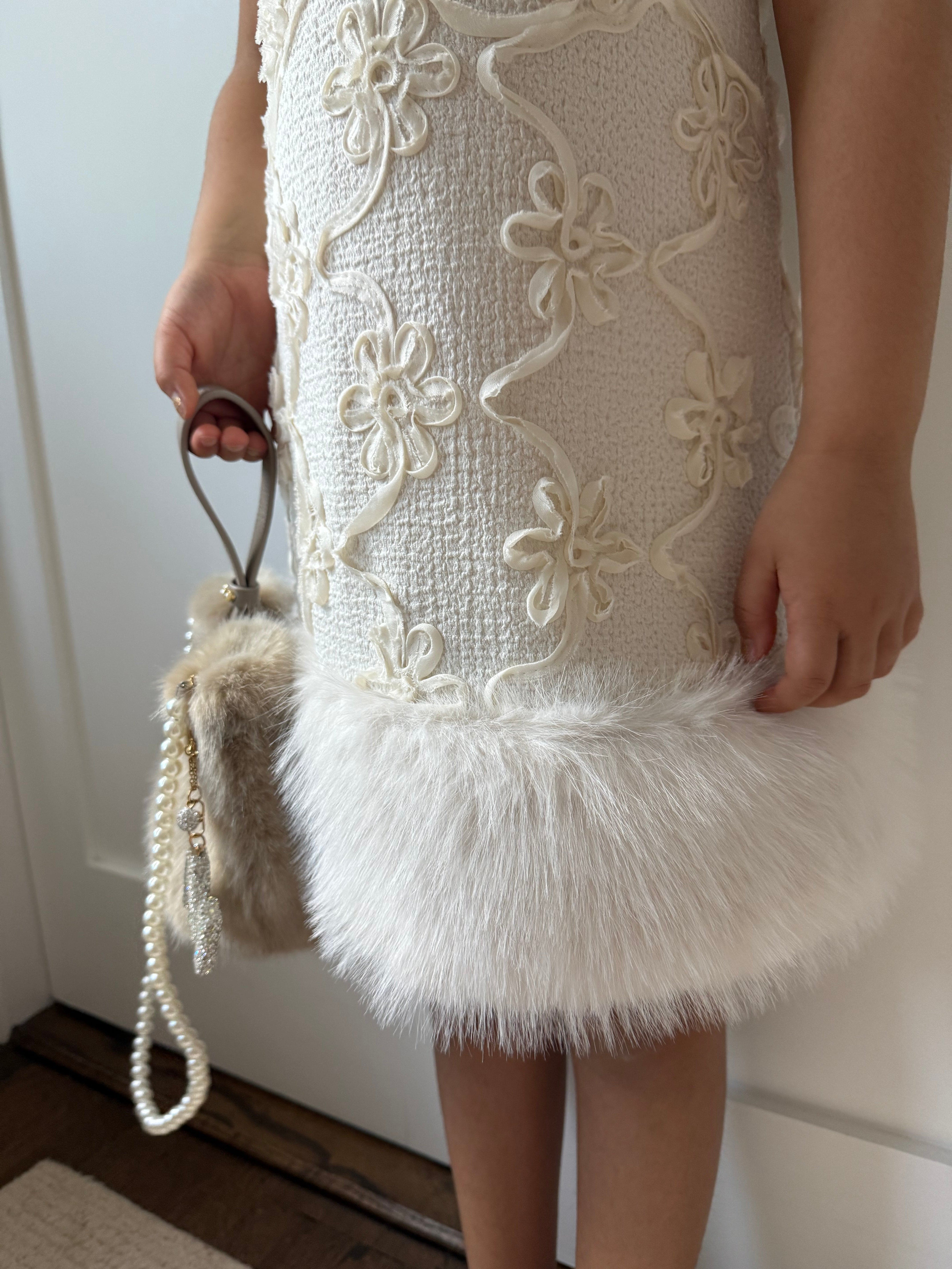 Ava Ivory Flower Faux Fur Dress