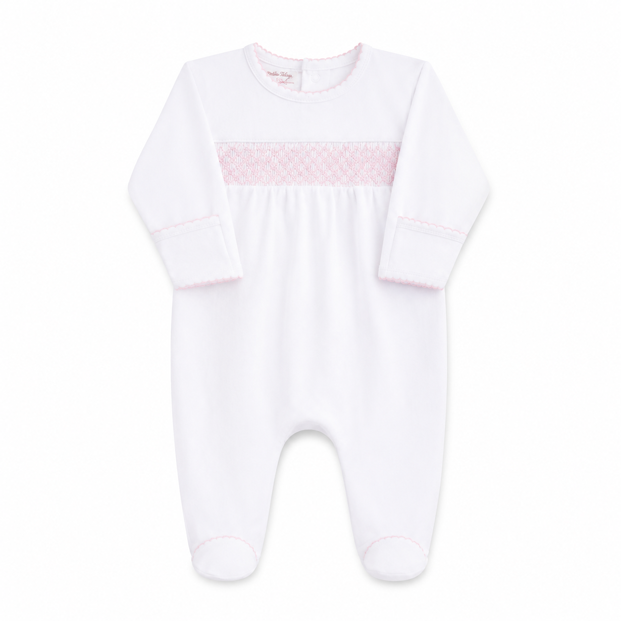 White Smocked Footie – Baby Girl Pima Cotton Coming Home Outfit