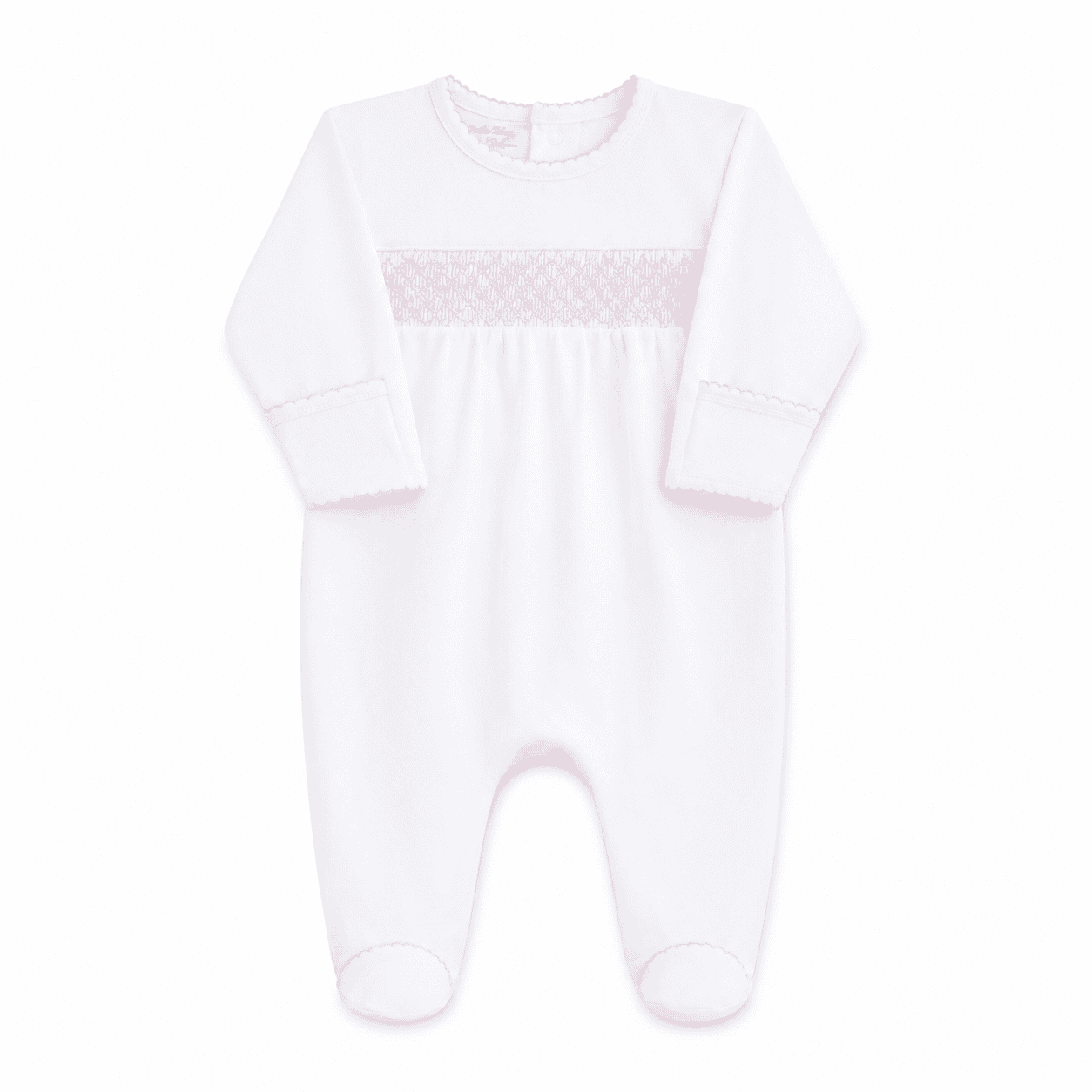 White Smocked Footie – Baby Girl Pima Cotton Coming Home Outfit