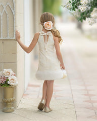 Ava Ivory Flower Faux Fur Dress