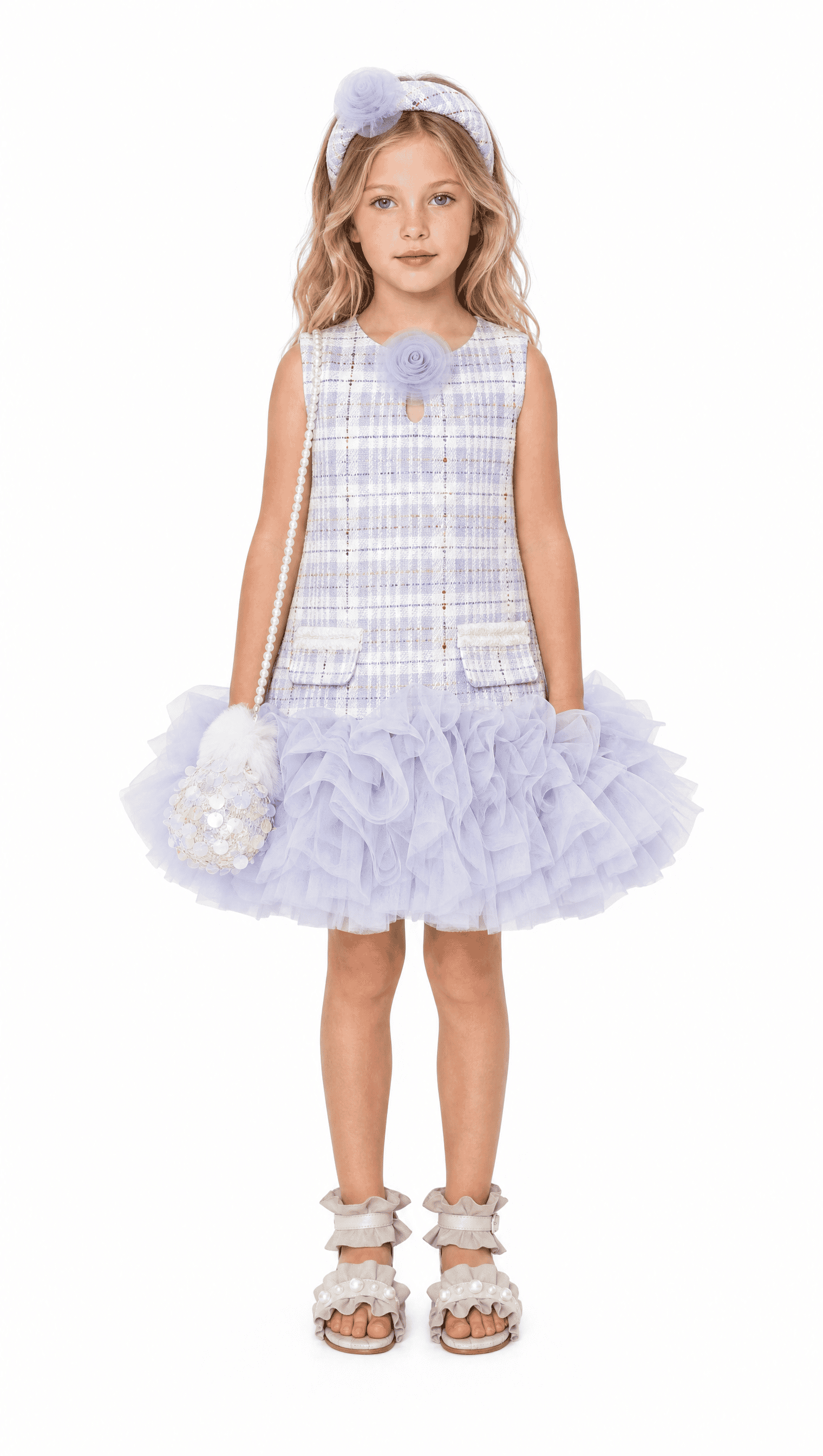 Violet Tweed and Tulle Dress