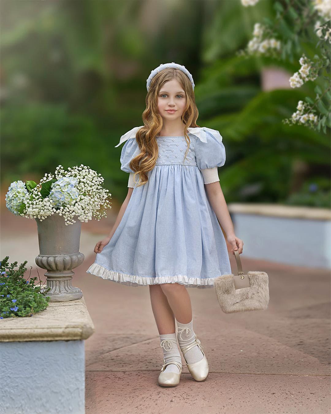 Charlotte Light Blue Linen Headband - Petite Maison Kids