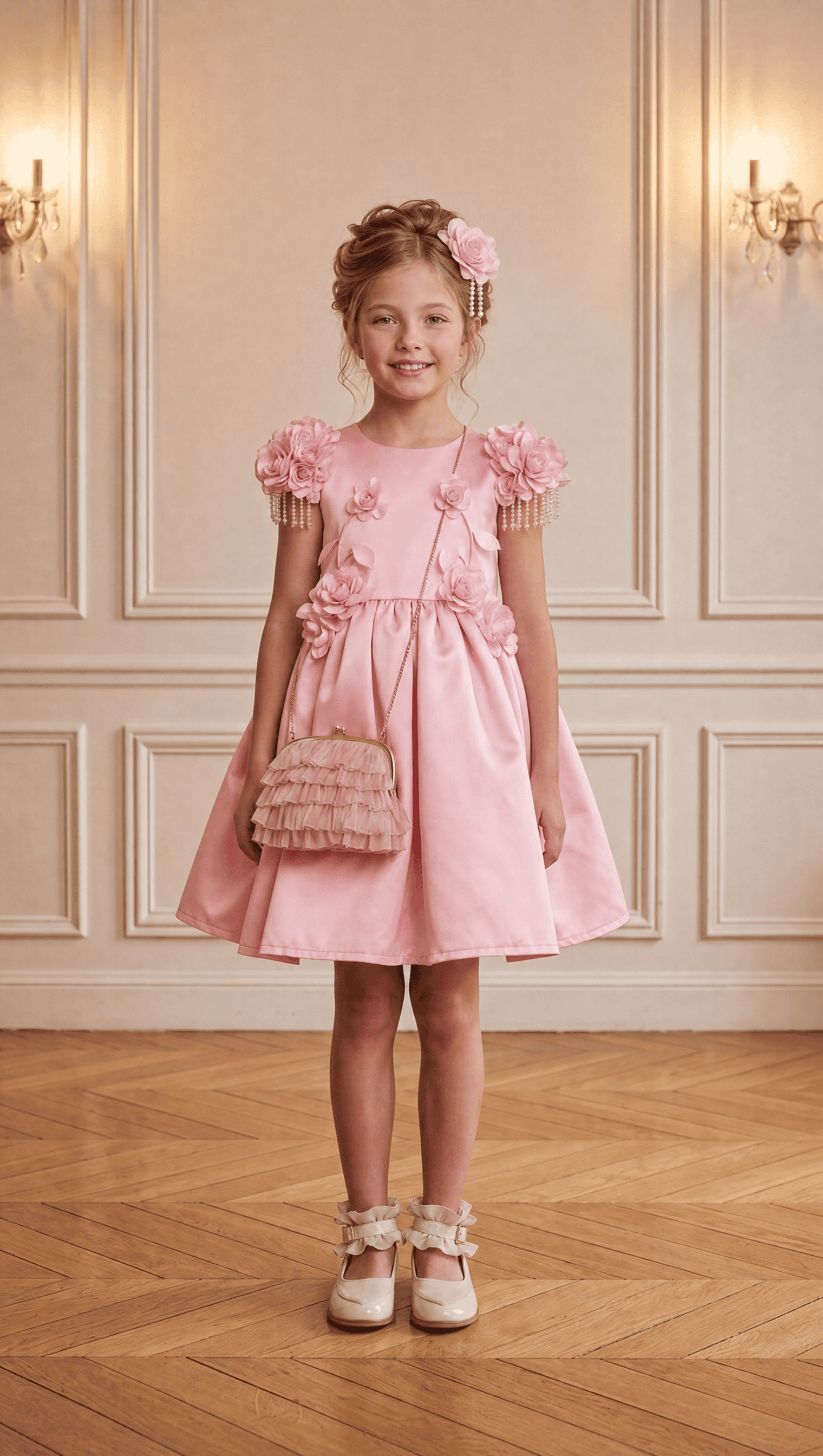Azalea Pink Dress With Shoulder Flowers