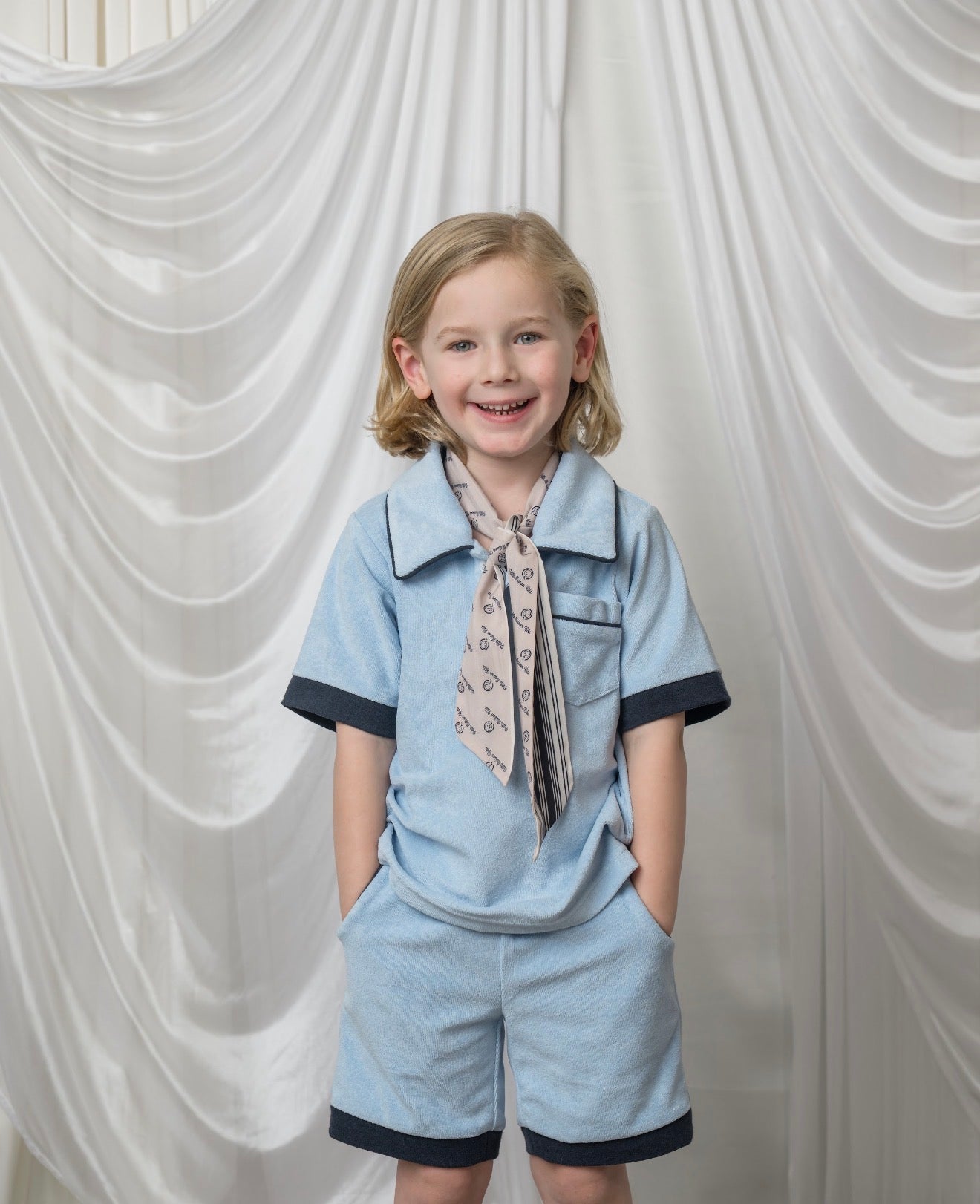 Terry Baby Blue Boys' Polo Top and Shorts Set - Petite Maison Kids