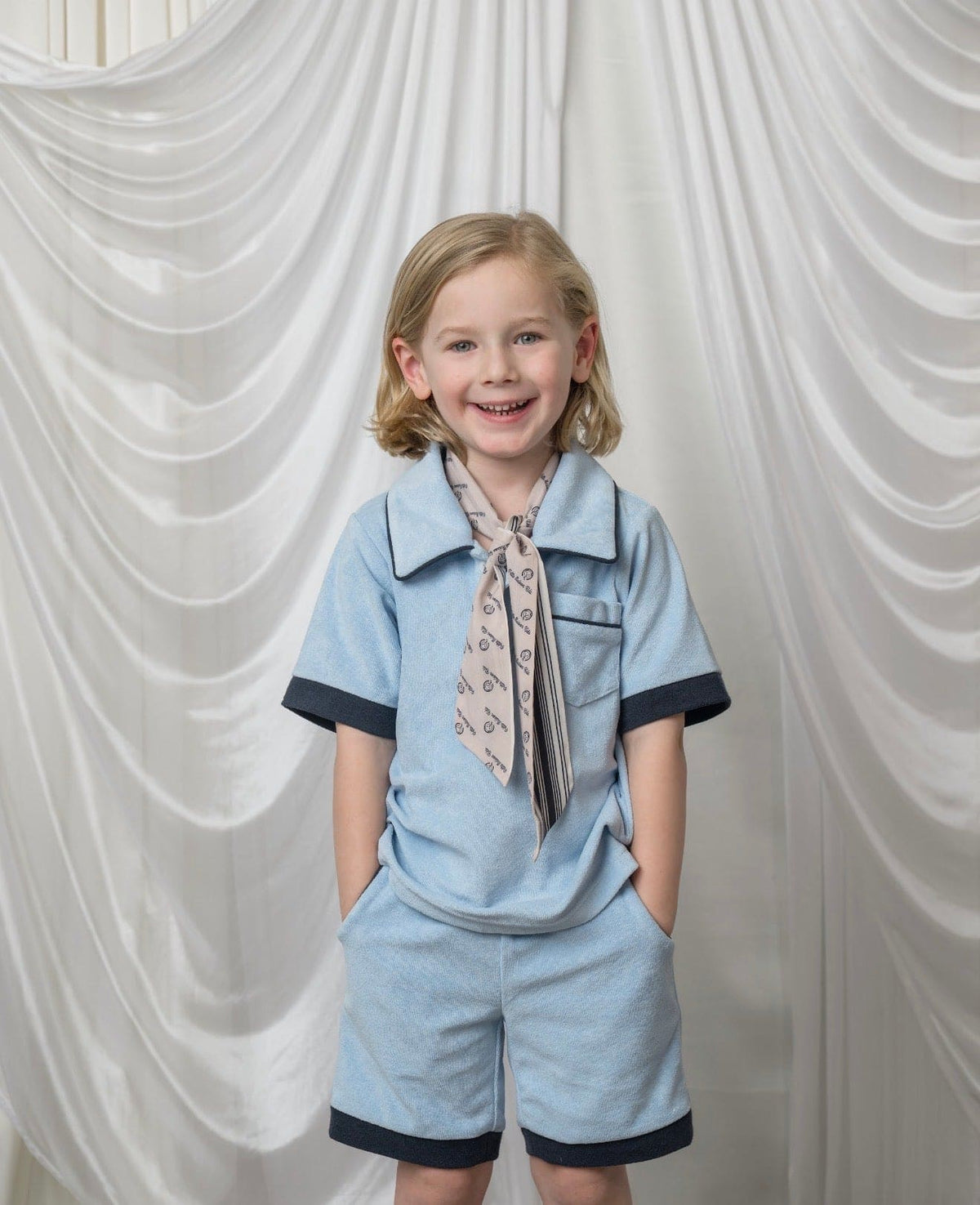 Terry Baby Blue Boys' Polo Top and Shorts Set - Petite Maison Kids