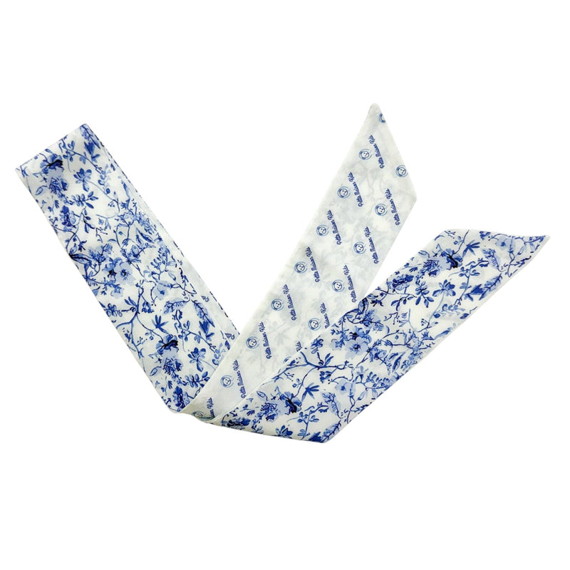 Jaylin Blue and White Logo Chiffon Scarf