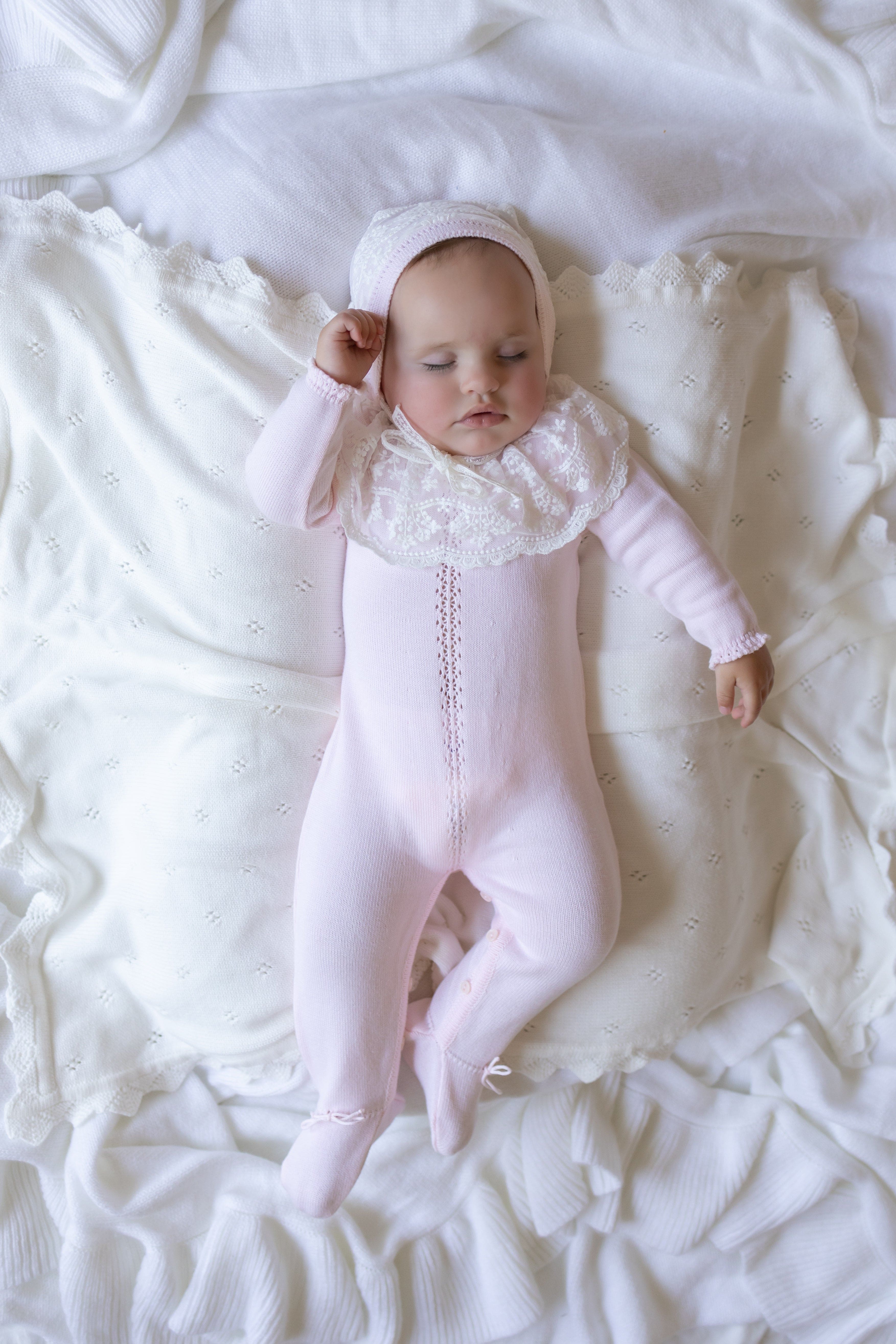 Pink Spanish Lace Knit Babygrow