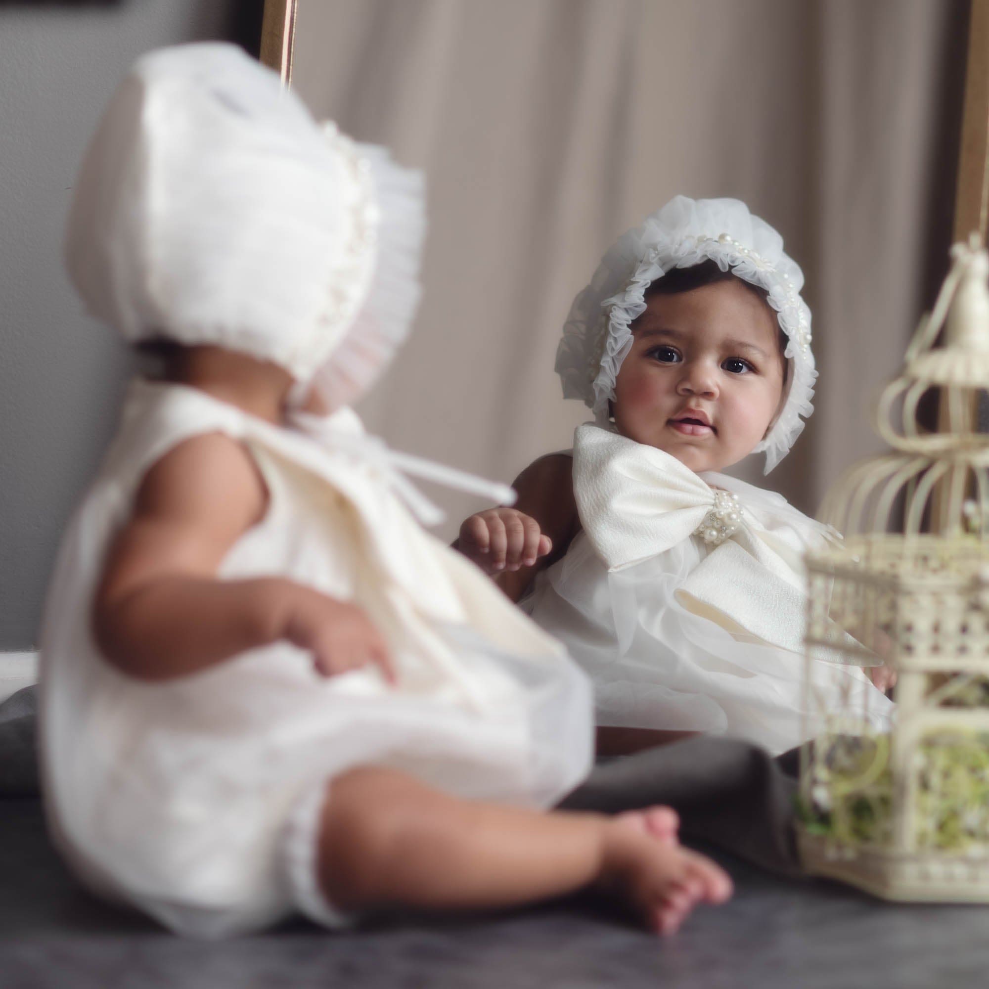 Jackie White Tulle Bonnet