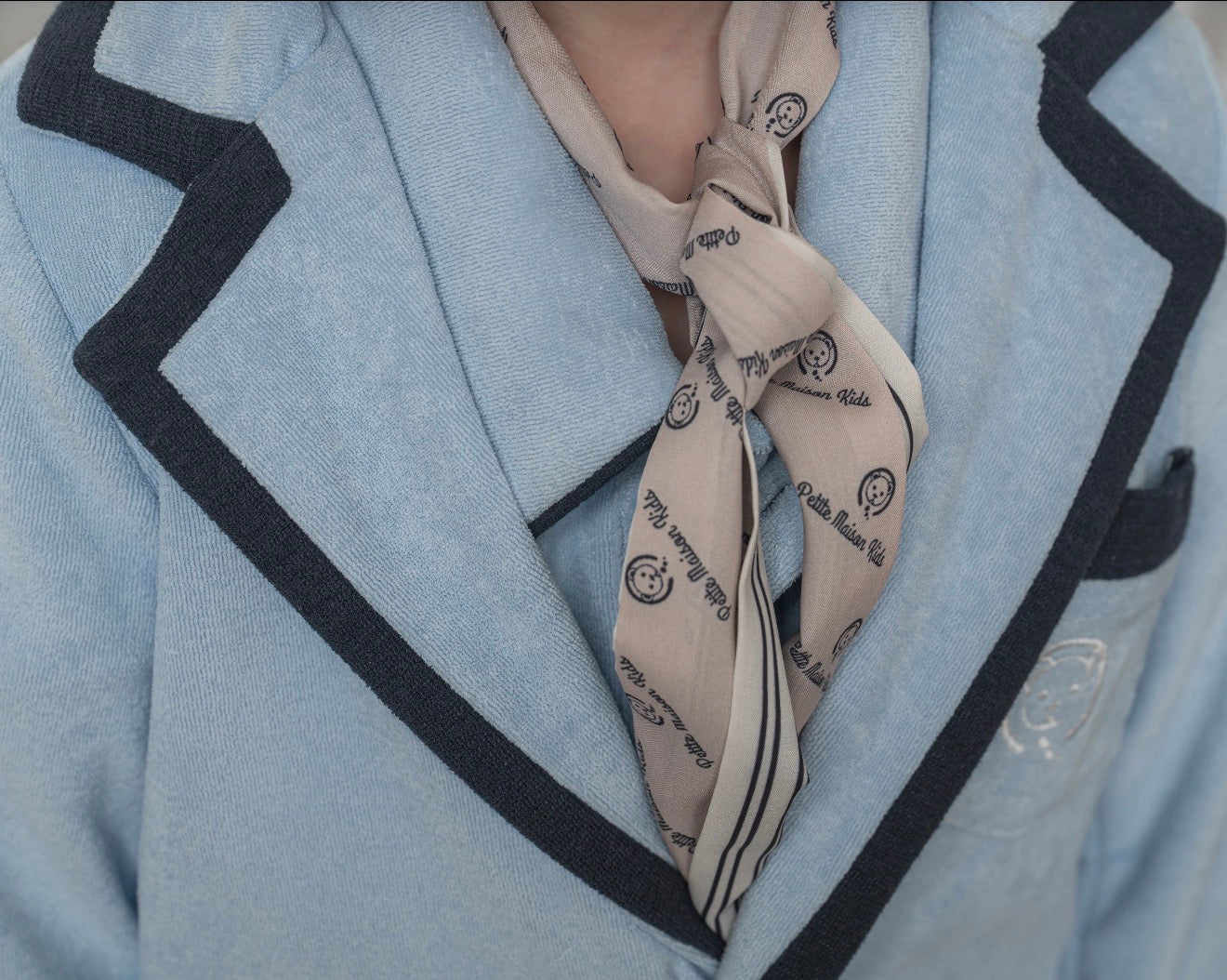 Black and Beige Striped Logo Chiffon Scarf