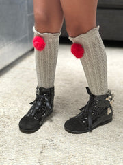 Grey Knee High Socks with Poms - Petite Maison Kids