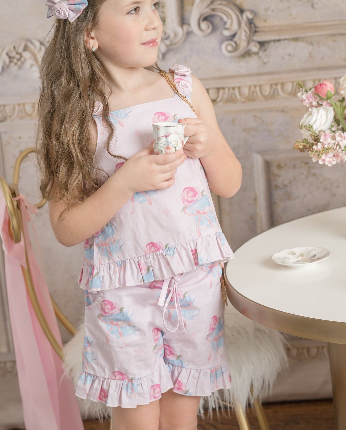 Maya Teacup Pink Girls' Top and Shorts Set
