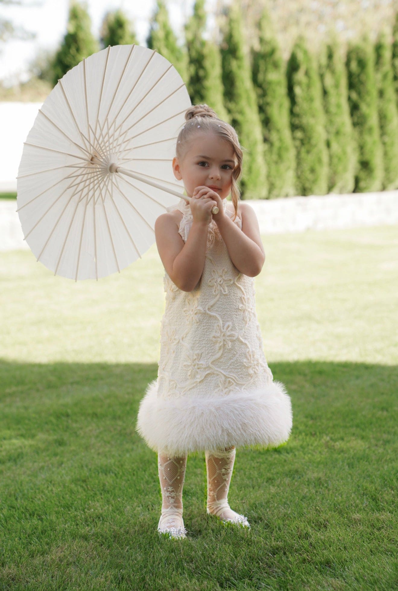 Ava Ivory Flower Faux Fur Dress