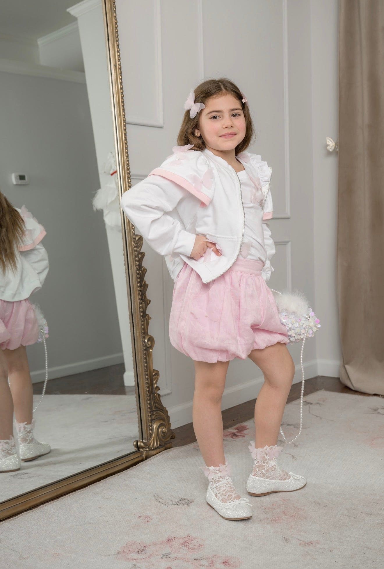 Pink Butterfly Bubble Linen Shorts - Petite Maison Kids
