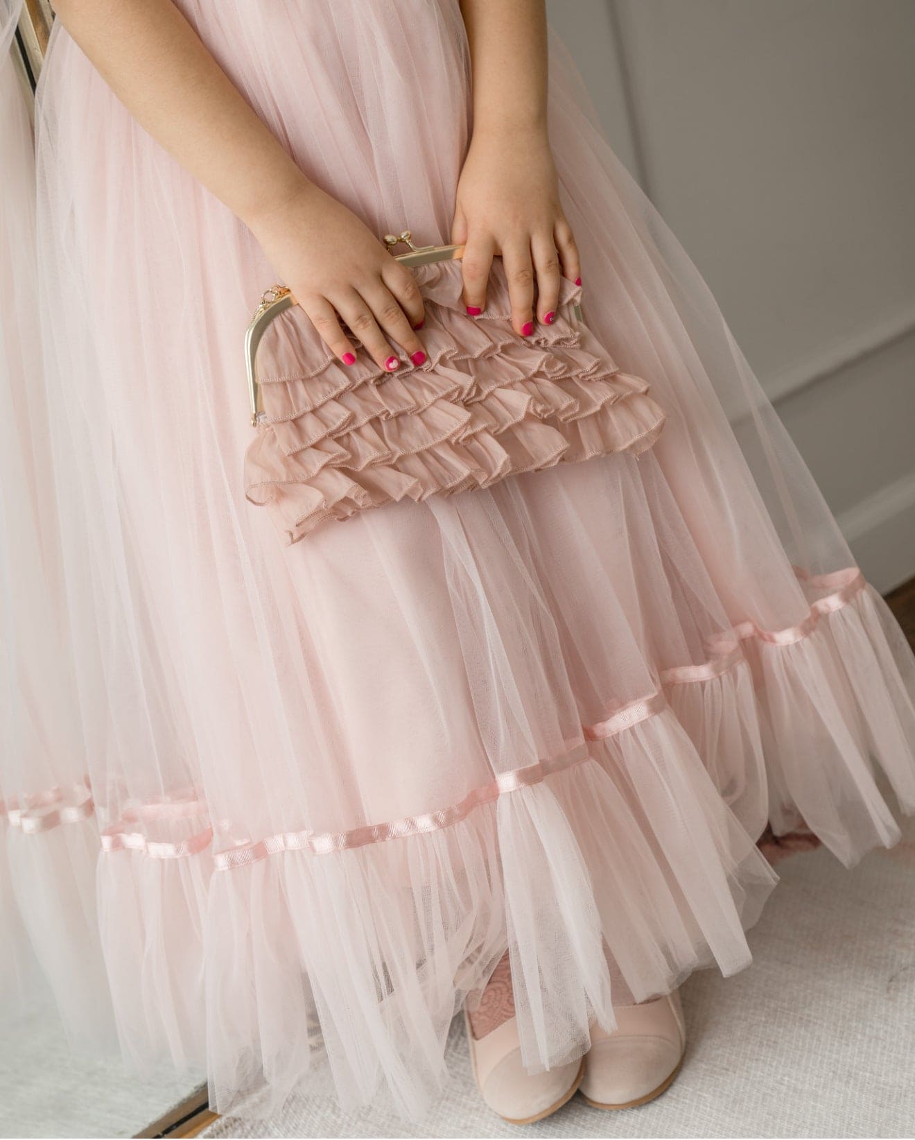 Dusty Pink Organza Ruffle Handbag