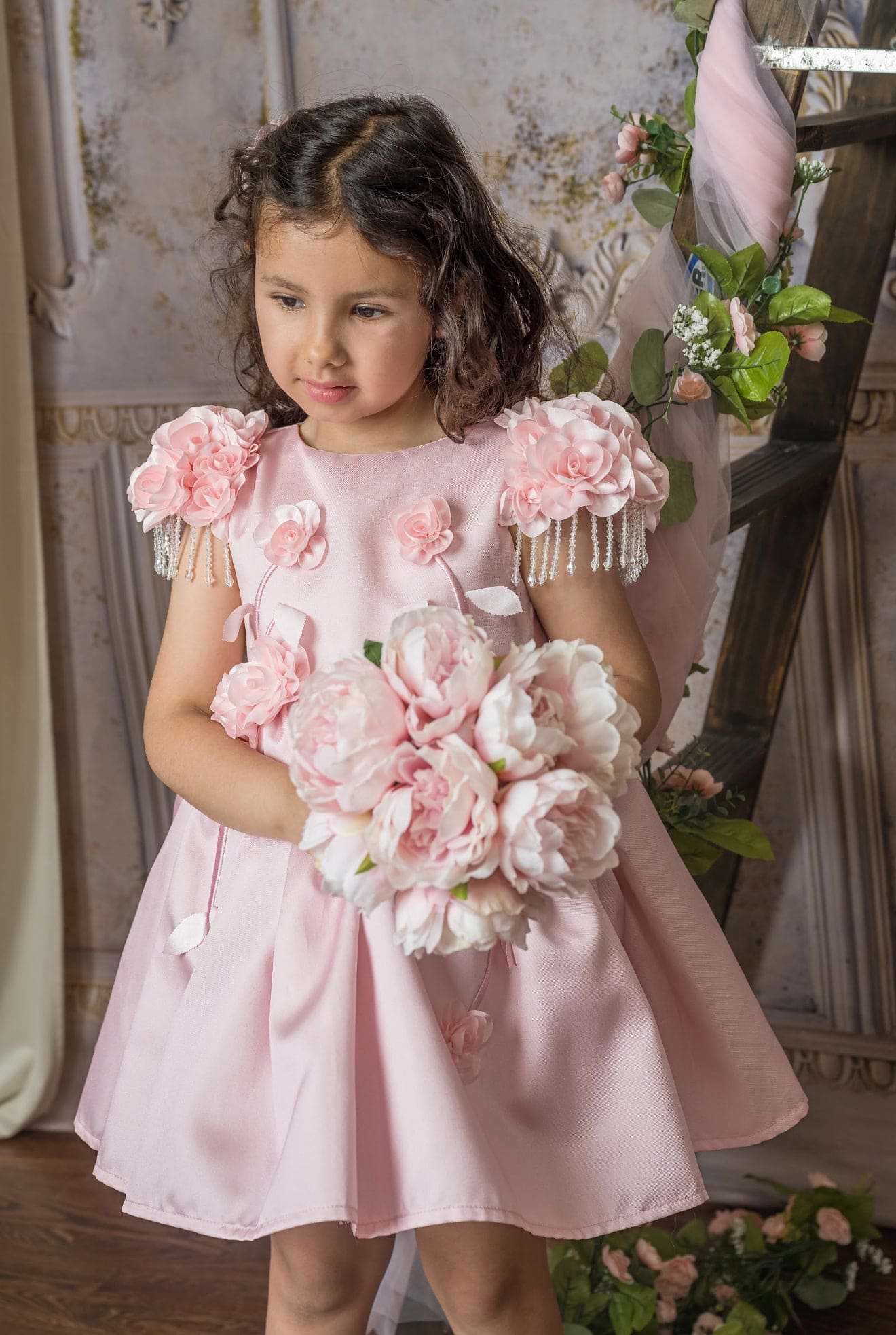 Azalea Pink Dress With Shoulder Flowers