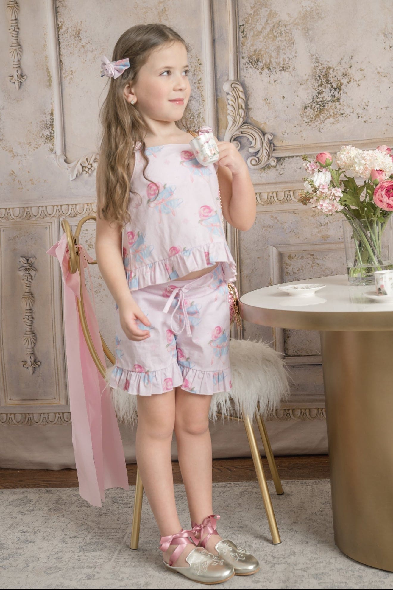 Maya Teacup Pink Girls' Top and Shorts Set