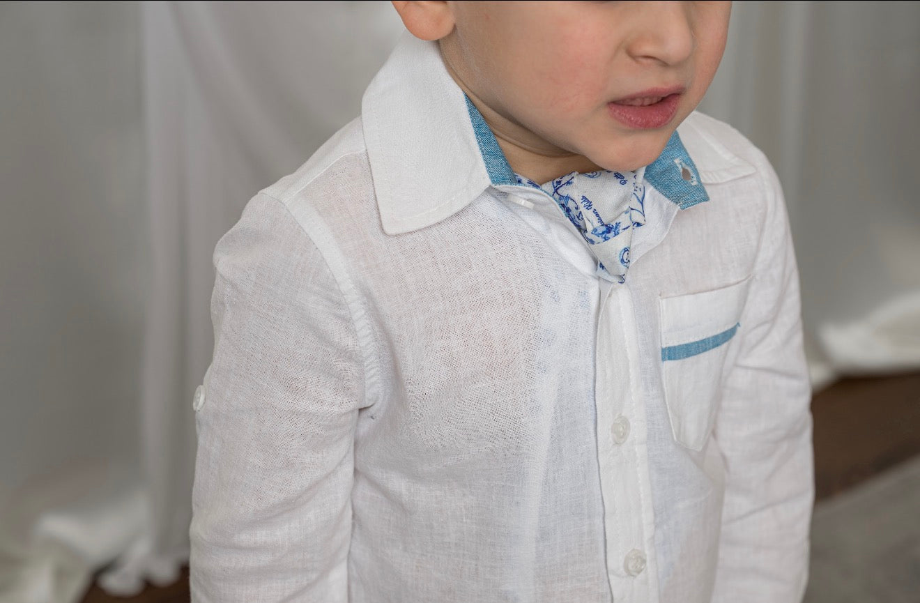 Jaylin Blue and White Logo Chiffon Scarf