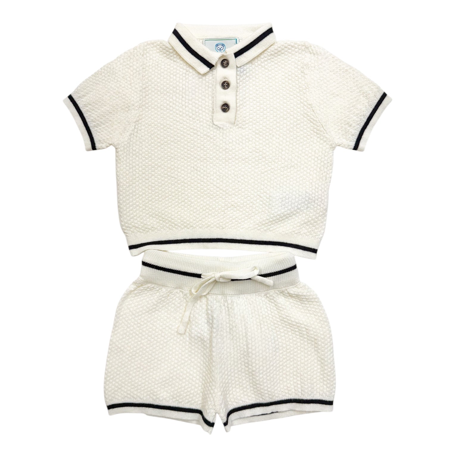 Brody Ivory with Black Trim Cotton Polo Top and Shorts Set