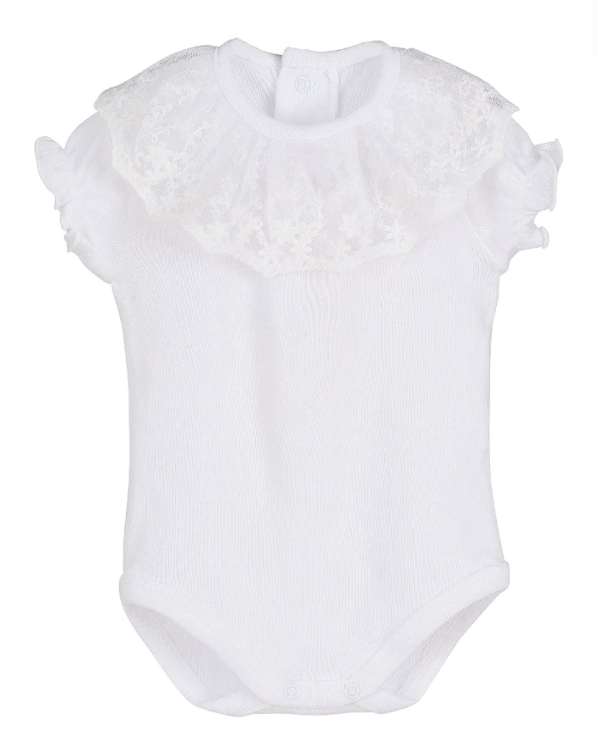 Tuly White Baby Bodysuit with Lace Collar