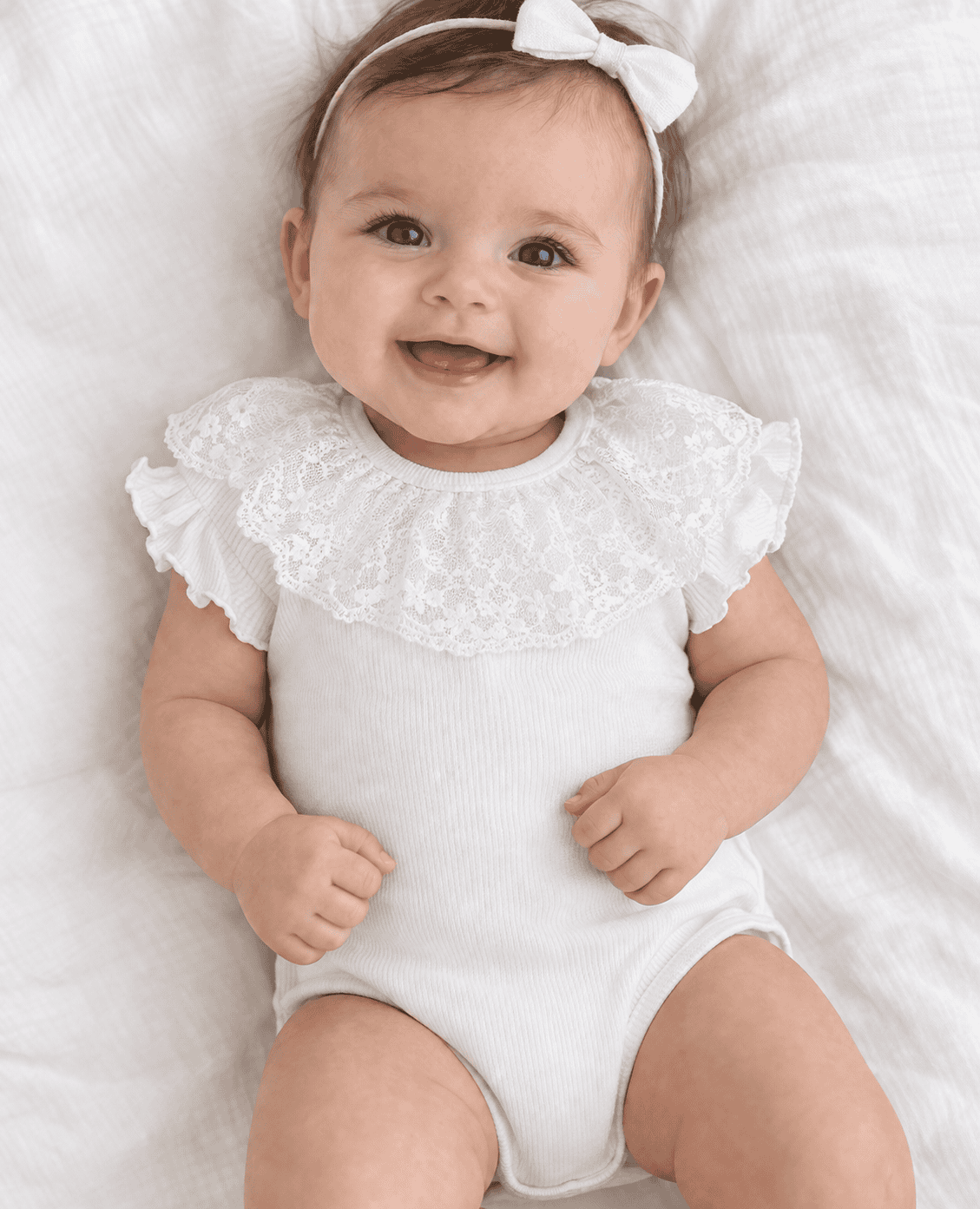 Tuly White Baby Bodysuit with Lace Collar