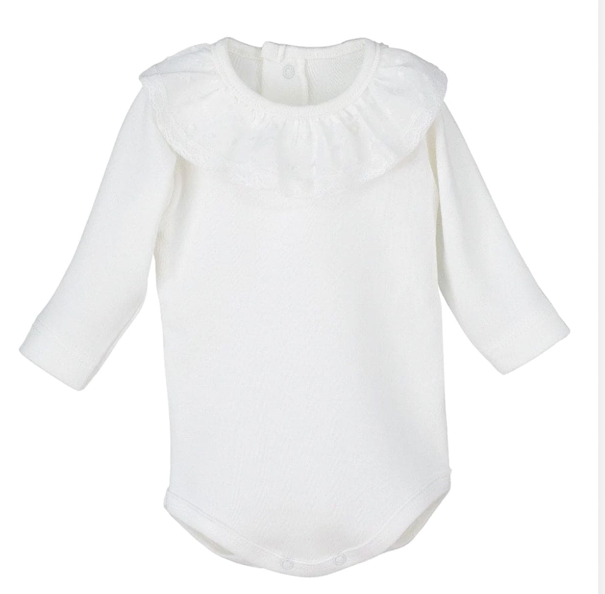 Off-White Cotton Baby Bodysuit with Plumetis Collar
