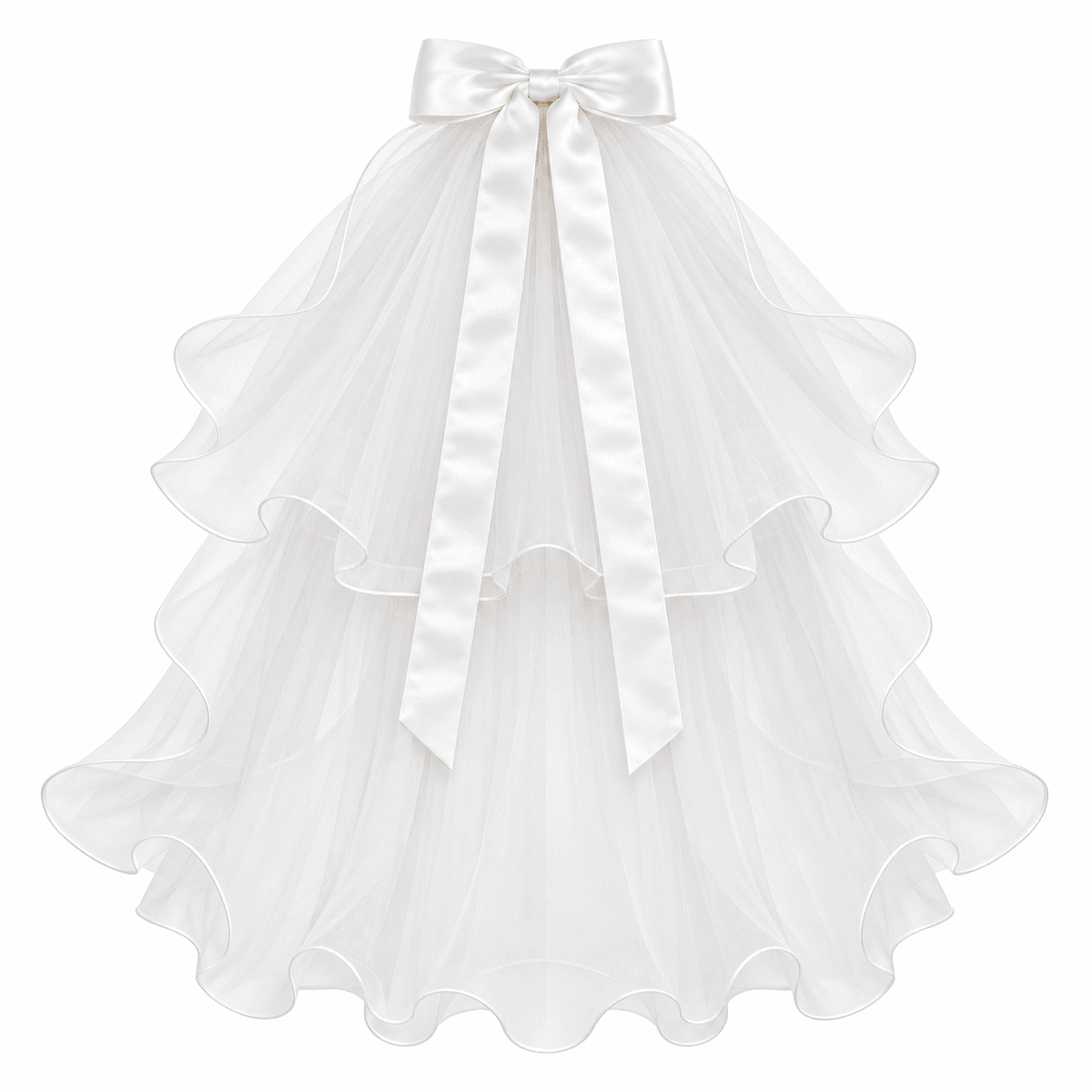 Girls White Tulle & Satin Bow Ceremony Veil
