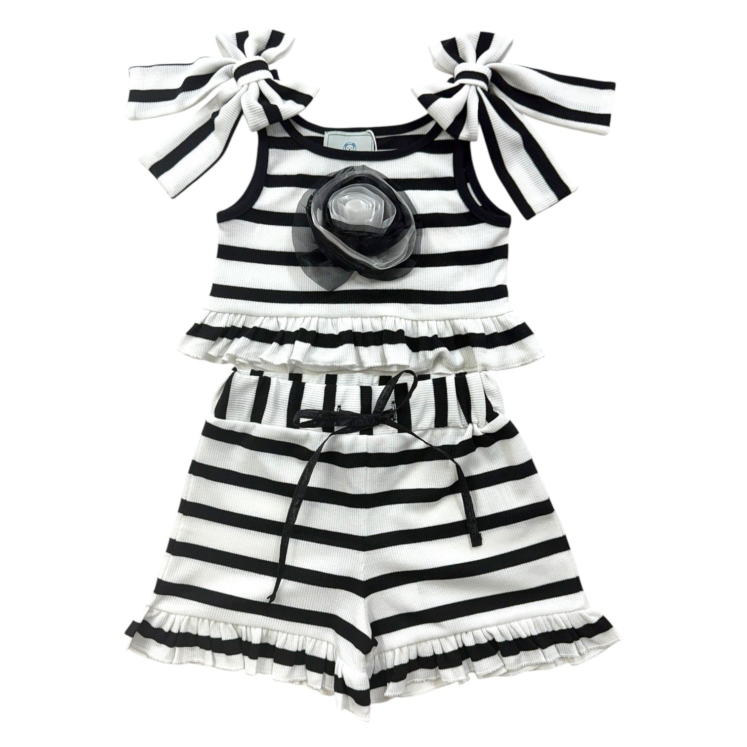 Monaco Black and White Striped Girls' Top and Shorts Set