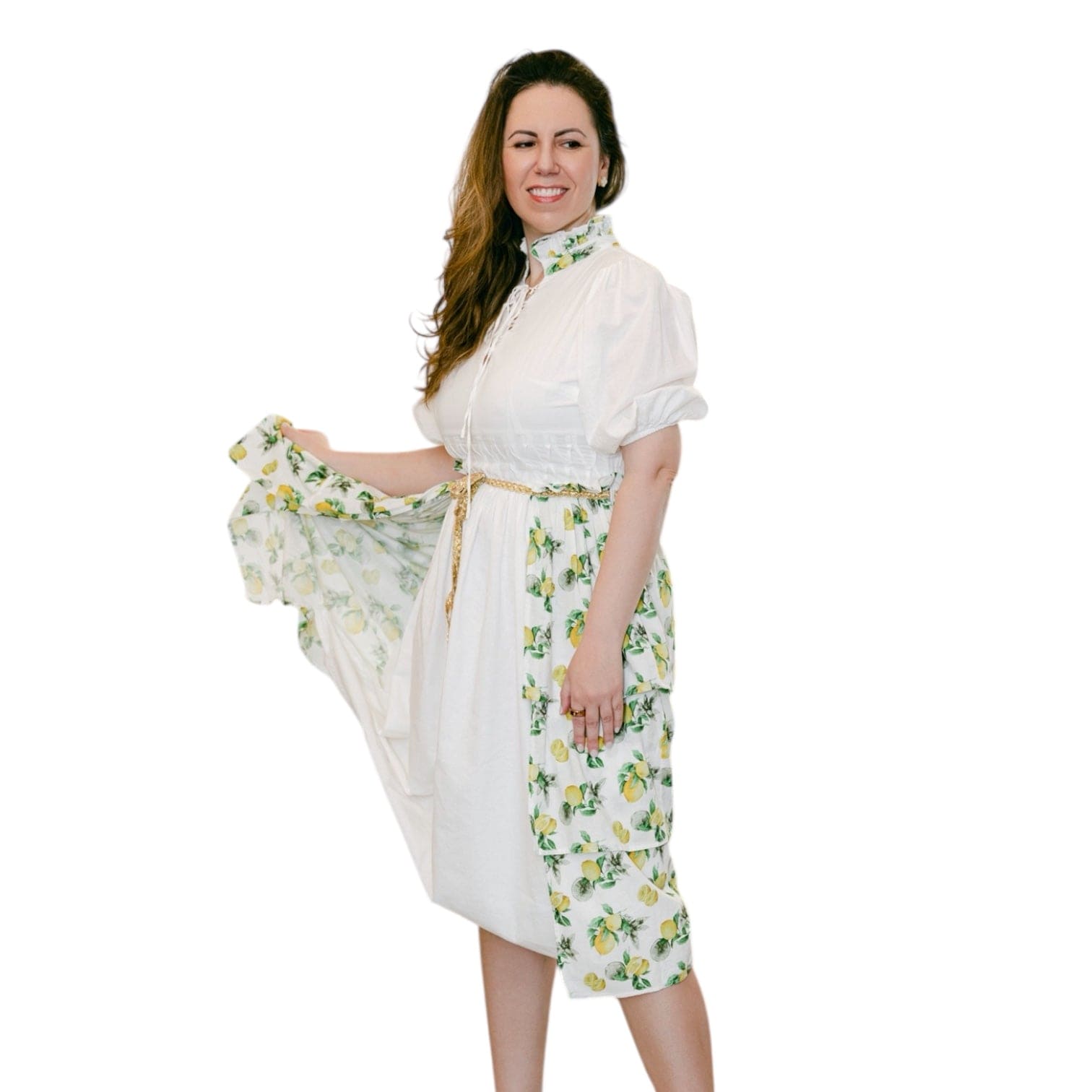 Amalfi Lemon Print Linen Mom Dress
