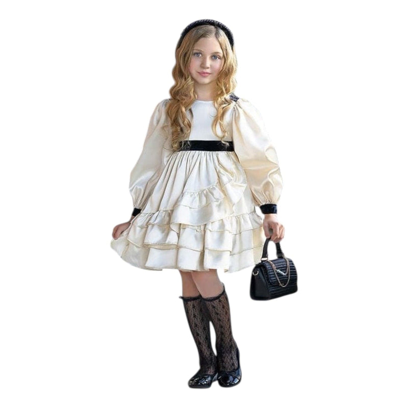 Evangeline Satin Champagne Ruffle Dress