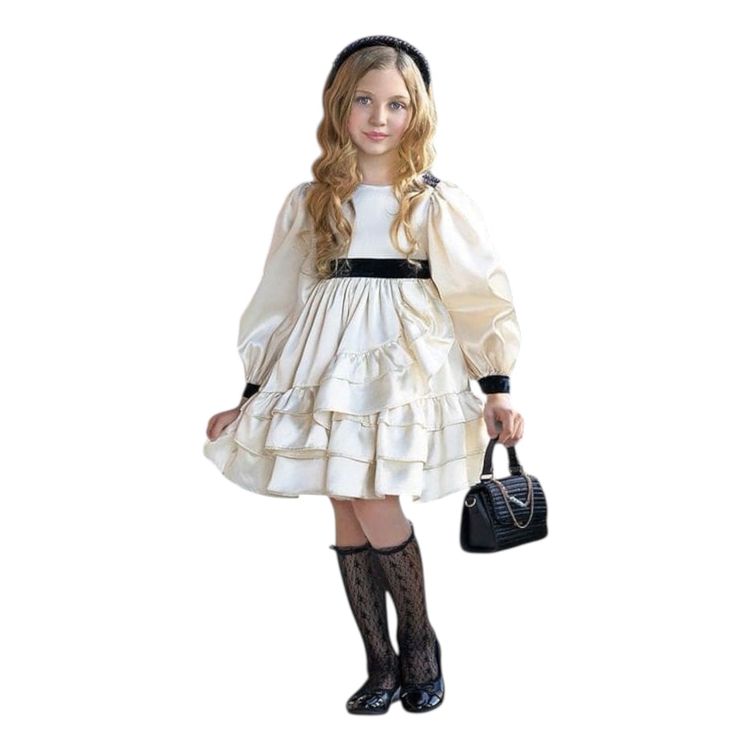 Evangeline Satin Champagne Ruffle Dress - Petite Maison Kids