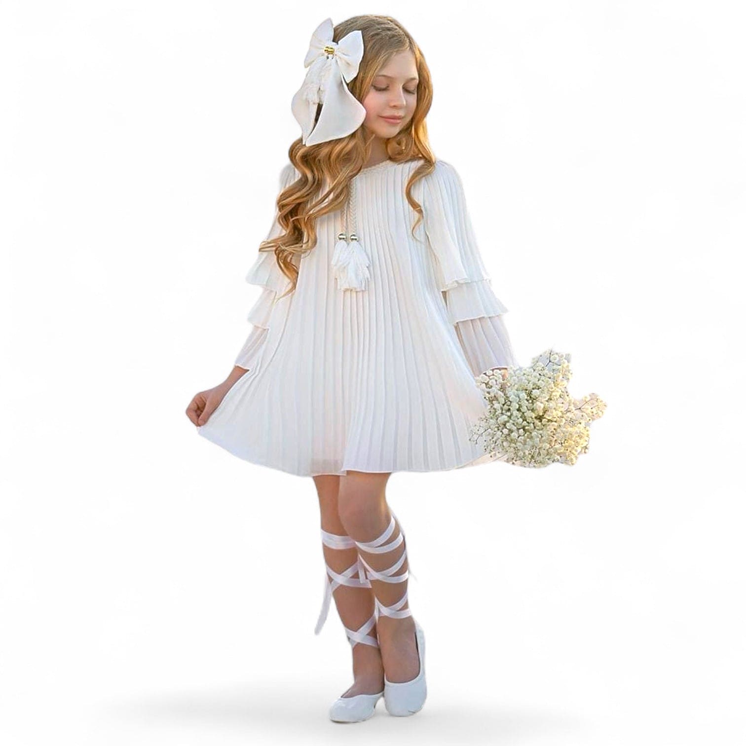 Sienna White Pleated Dress
