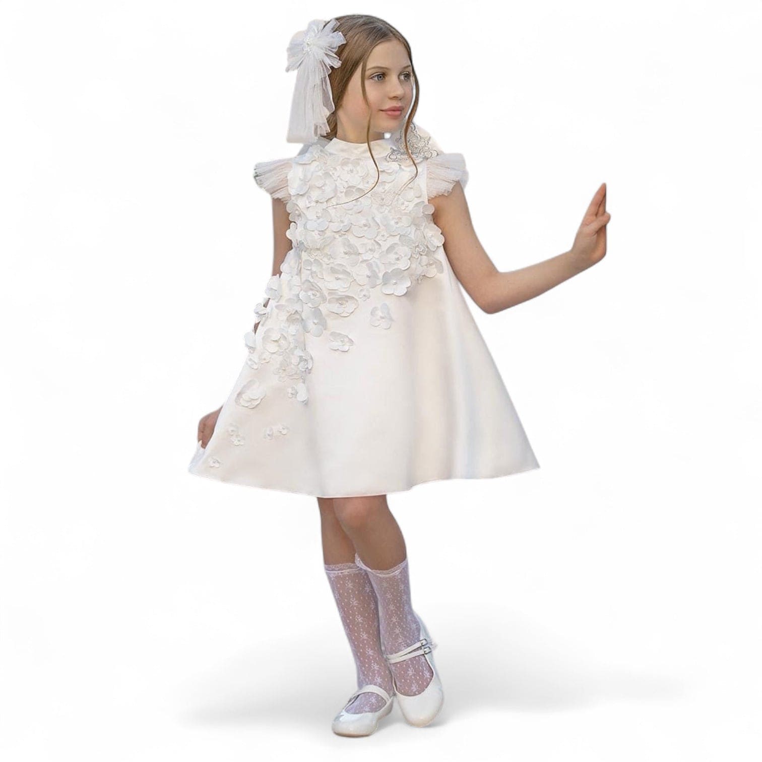 Butterfly White Satin Ceremony Dress - Petite Maison Kids