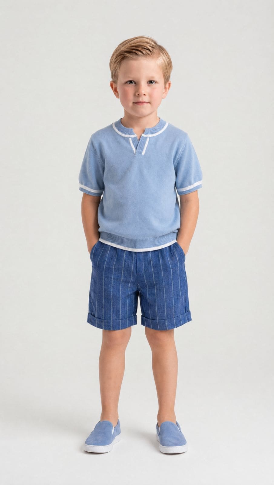 Baxter Blue Cotton Knit Polo Shirt - Petite Maison Kids