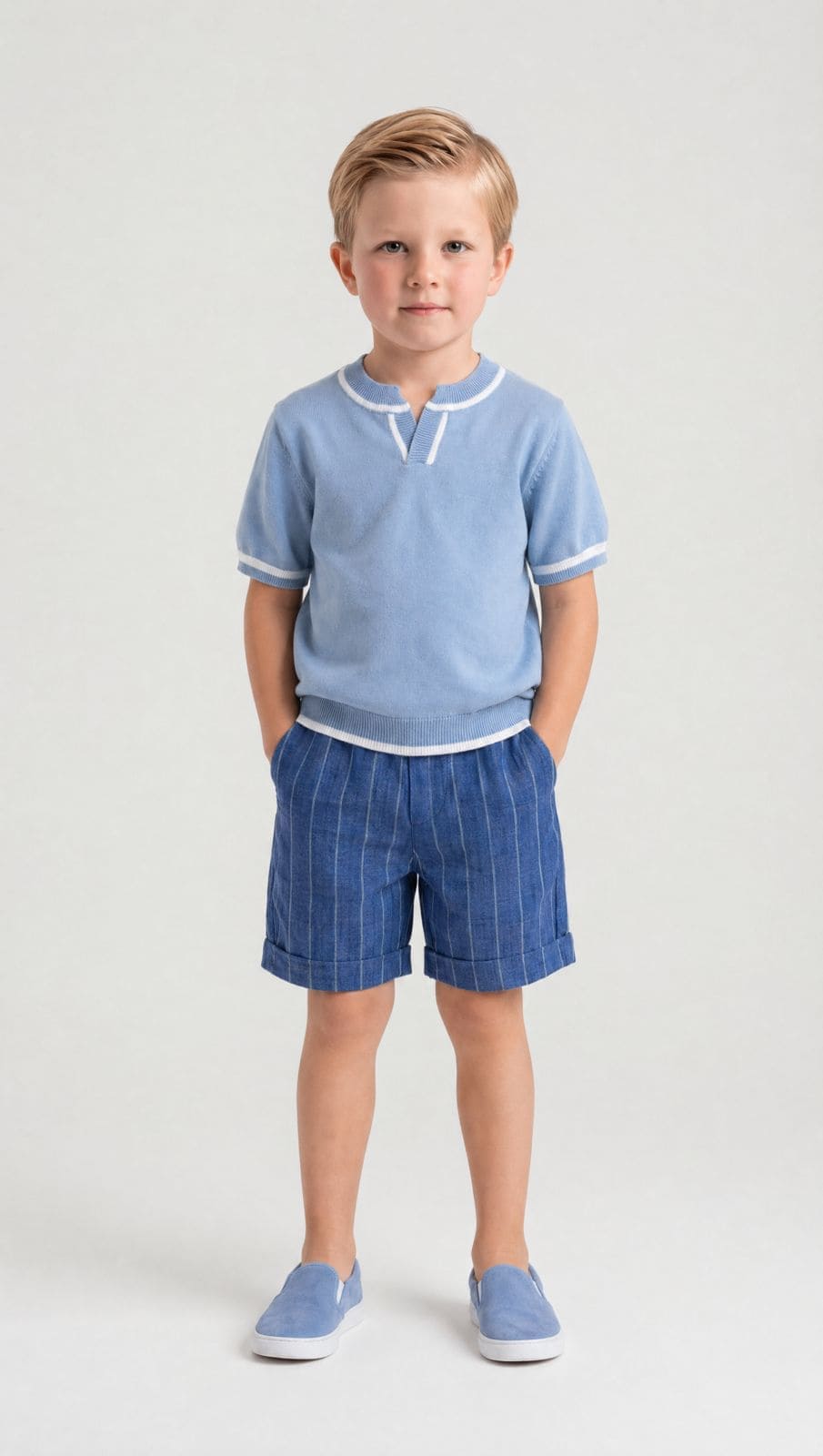Baxter Blue Cotton Knit Polo Shirt - Petite Maison Kids