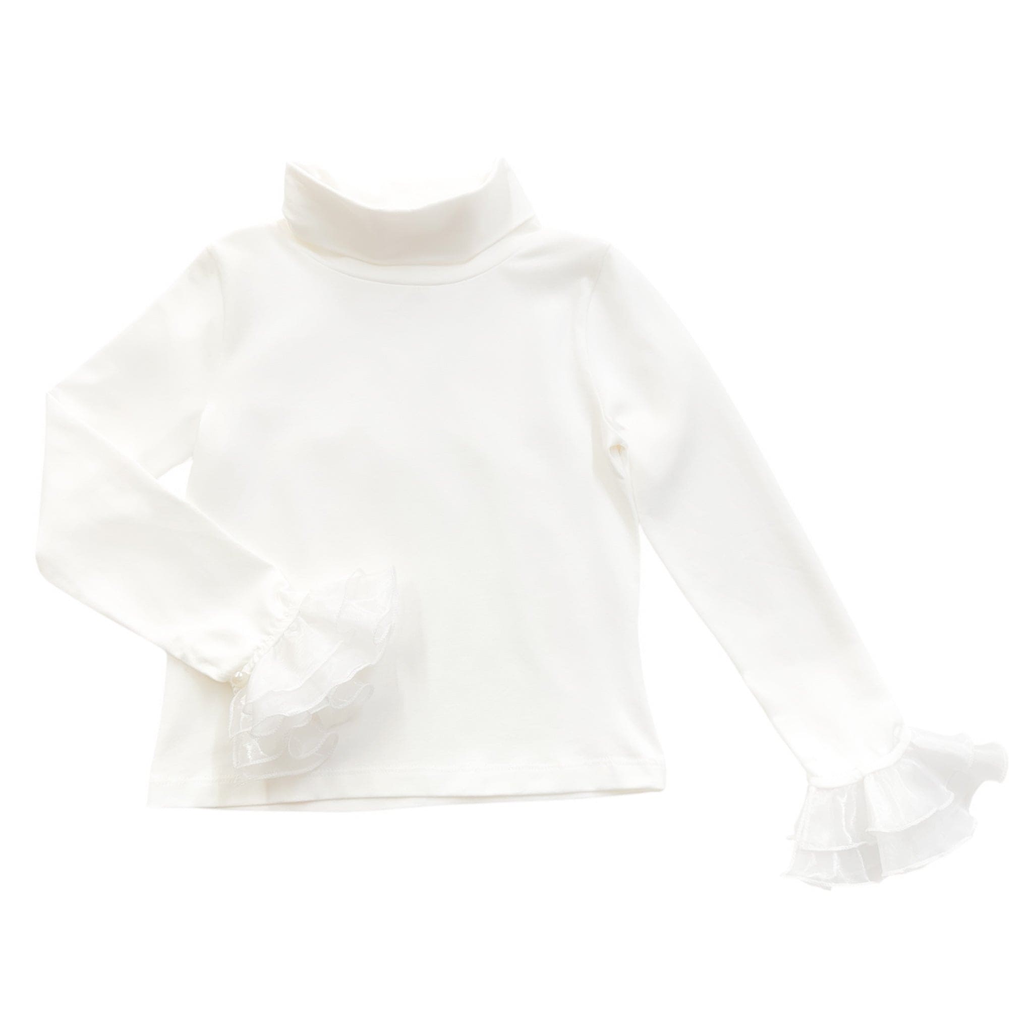 White Cotton Turtleneck with Organza Sleeves