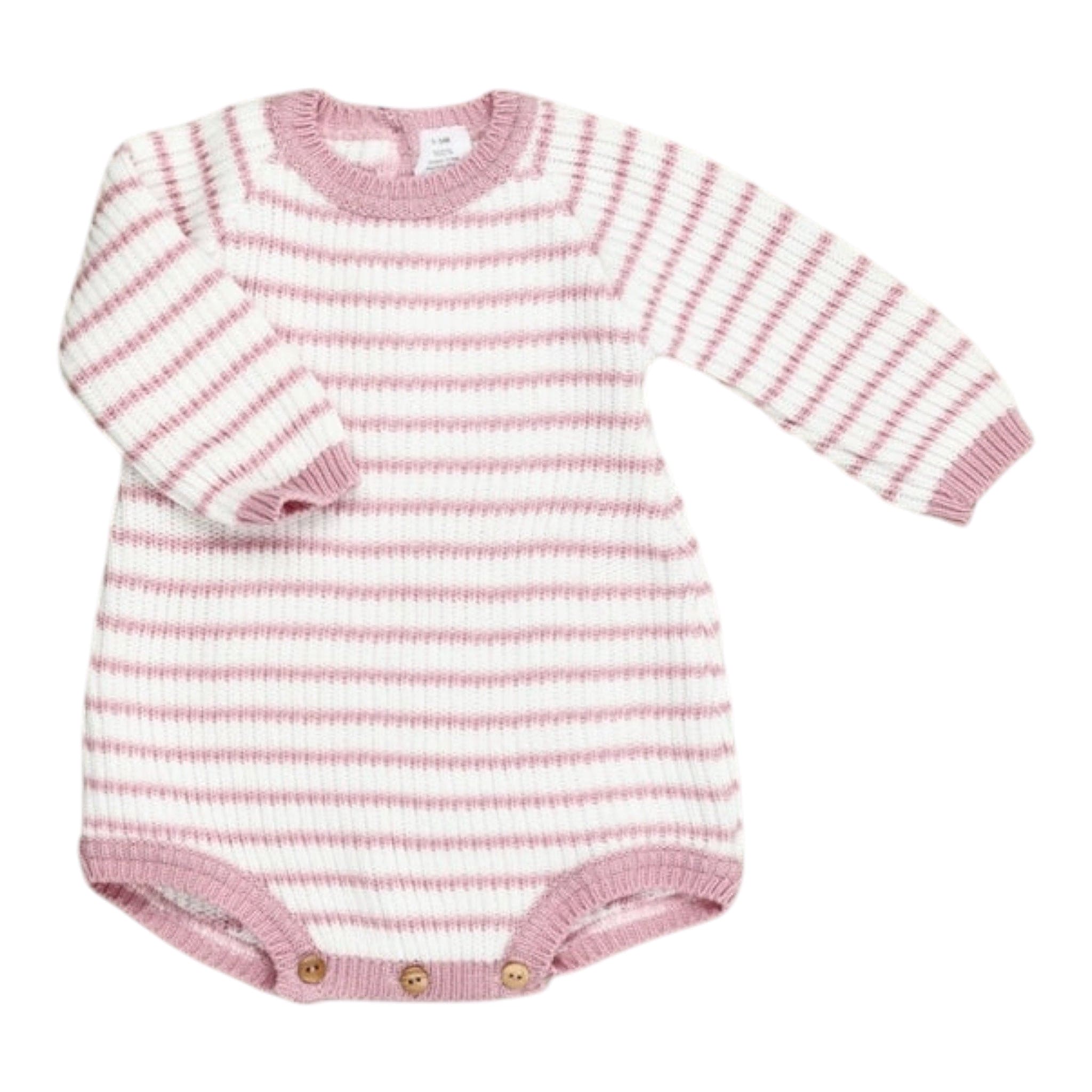 Pink and White Striped Knit Cotton Onesie