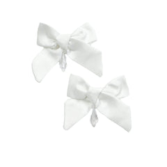 Poppy White Quilted Hair Bow Clips