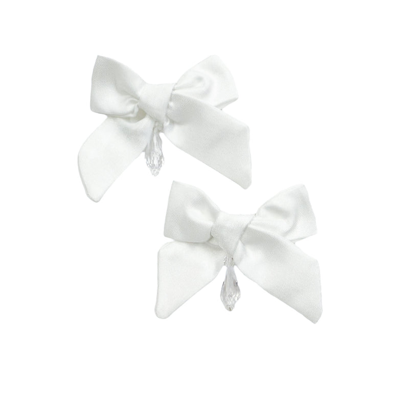 Poppy White Quilted Hair Bow Clips