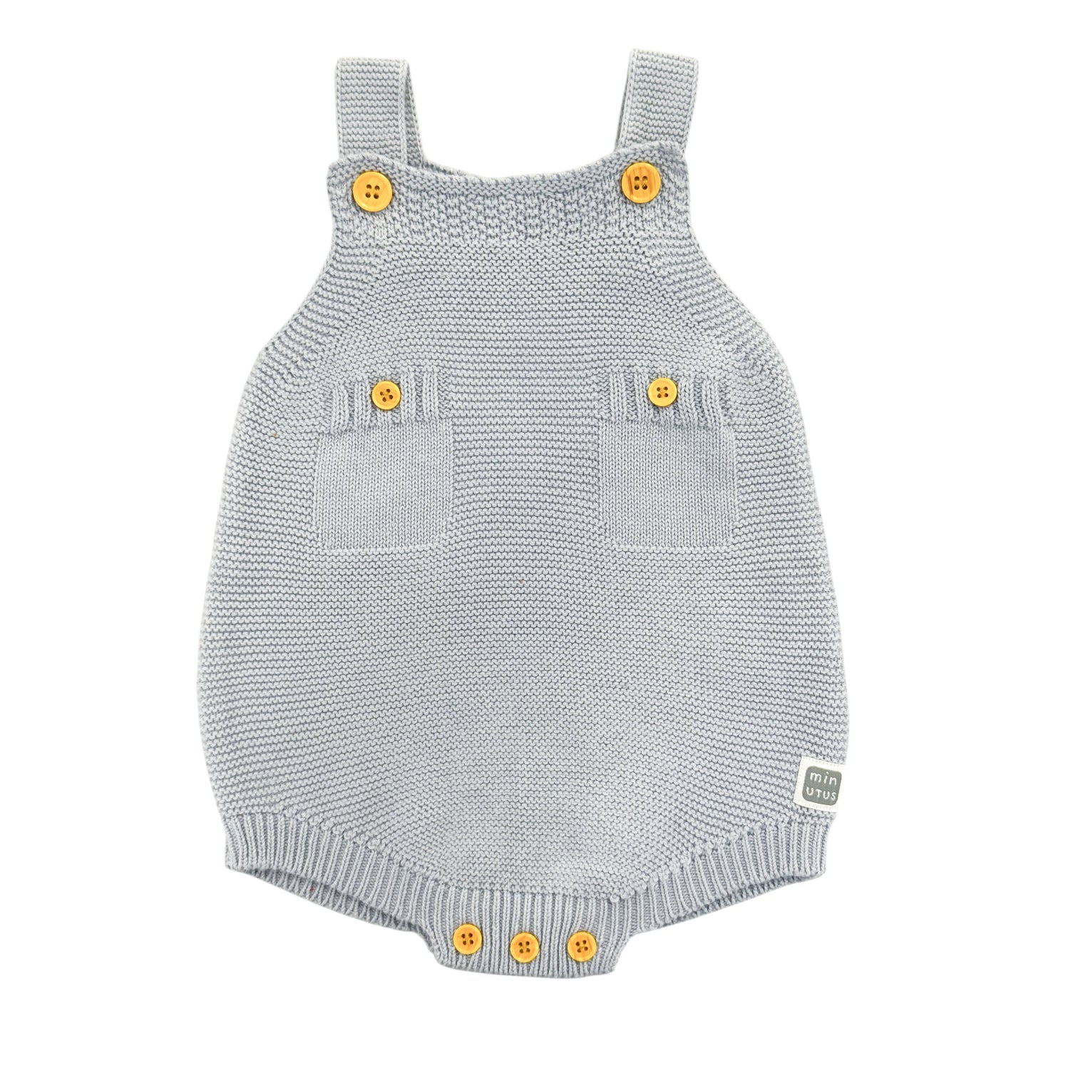 Ash Blue Cotton Knit Romper with Straps and Pockets