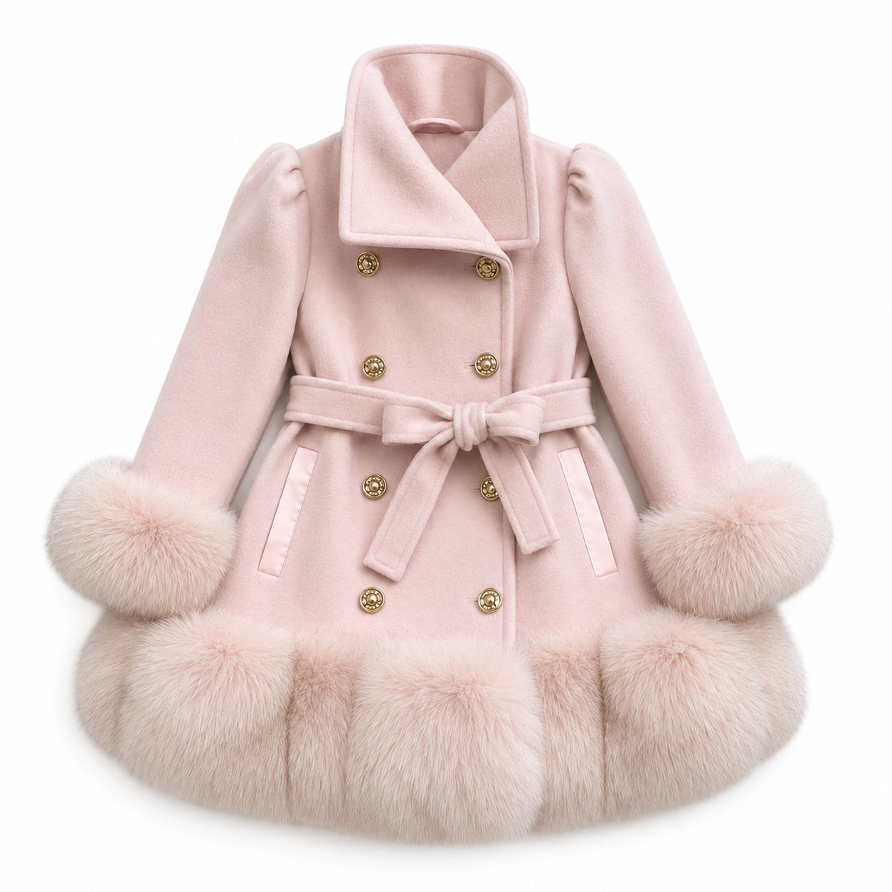 Sandra Pink Wool Fur Coat