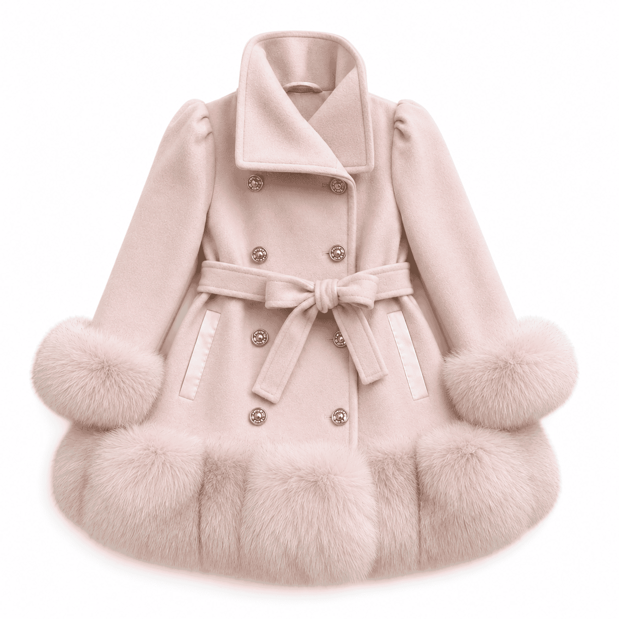 Sandra Pink Wool Fur Coat