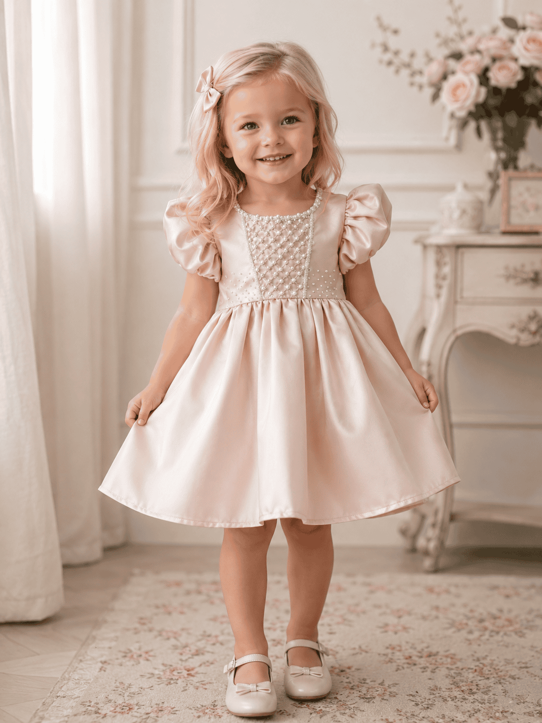 Willow Pink Mikado Satin Puff Dress