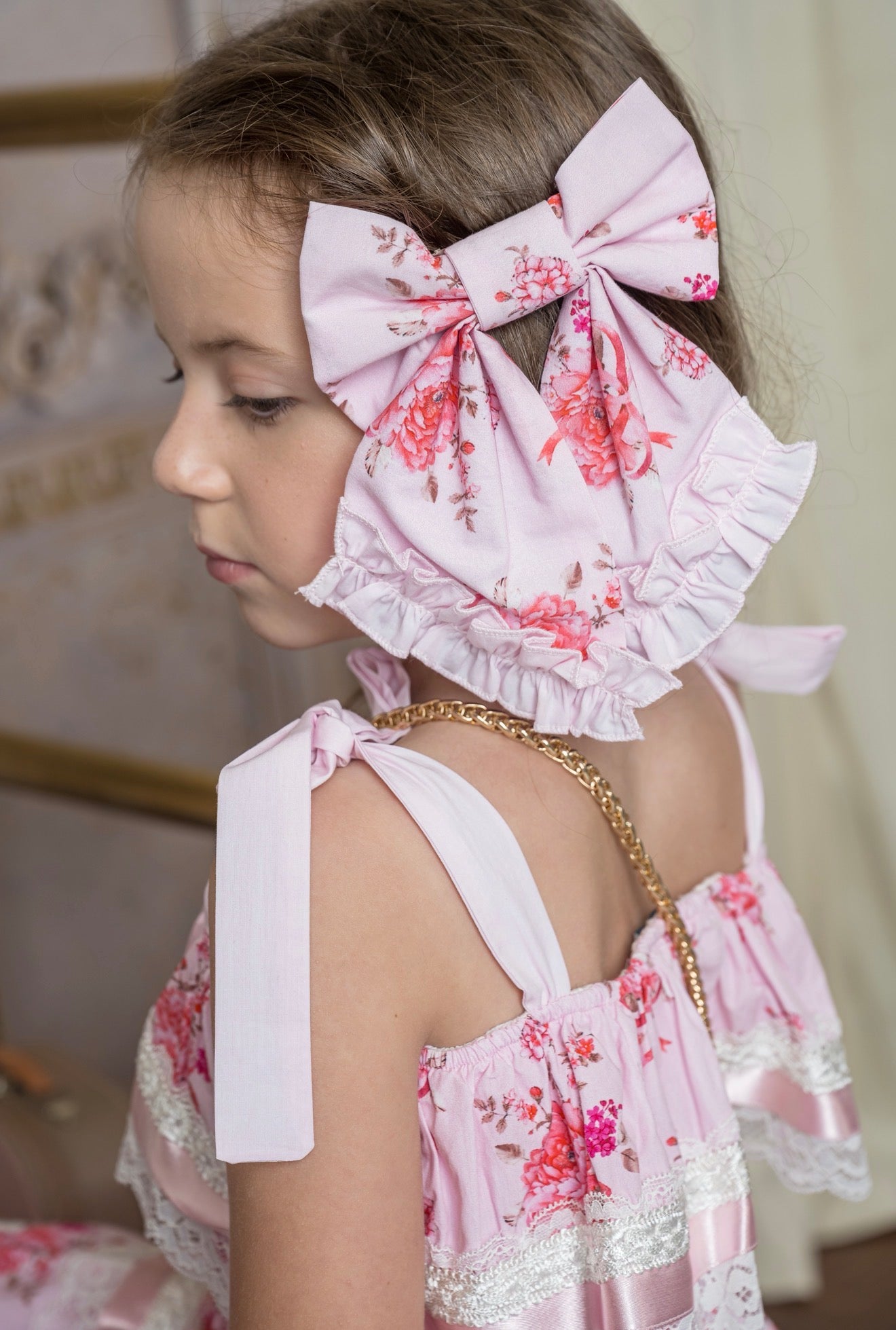 Amelia Pink Flower Print Hair Bow
