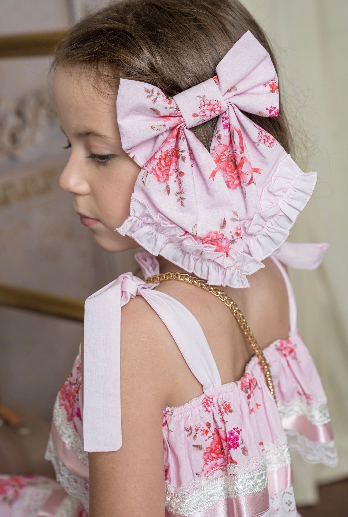 Amelia Pink Flower Print Hair Bow