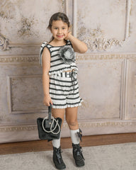Monaco Black and White Striped Girls' Top and Shorts Set