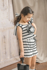 Monaco Black and White Striped Girls' Top and Shorts Set