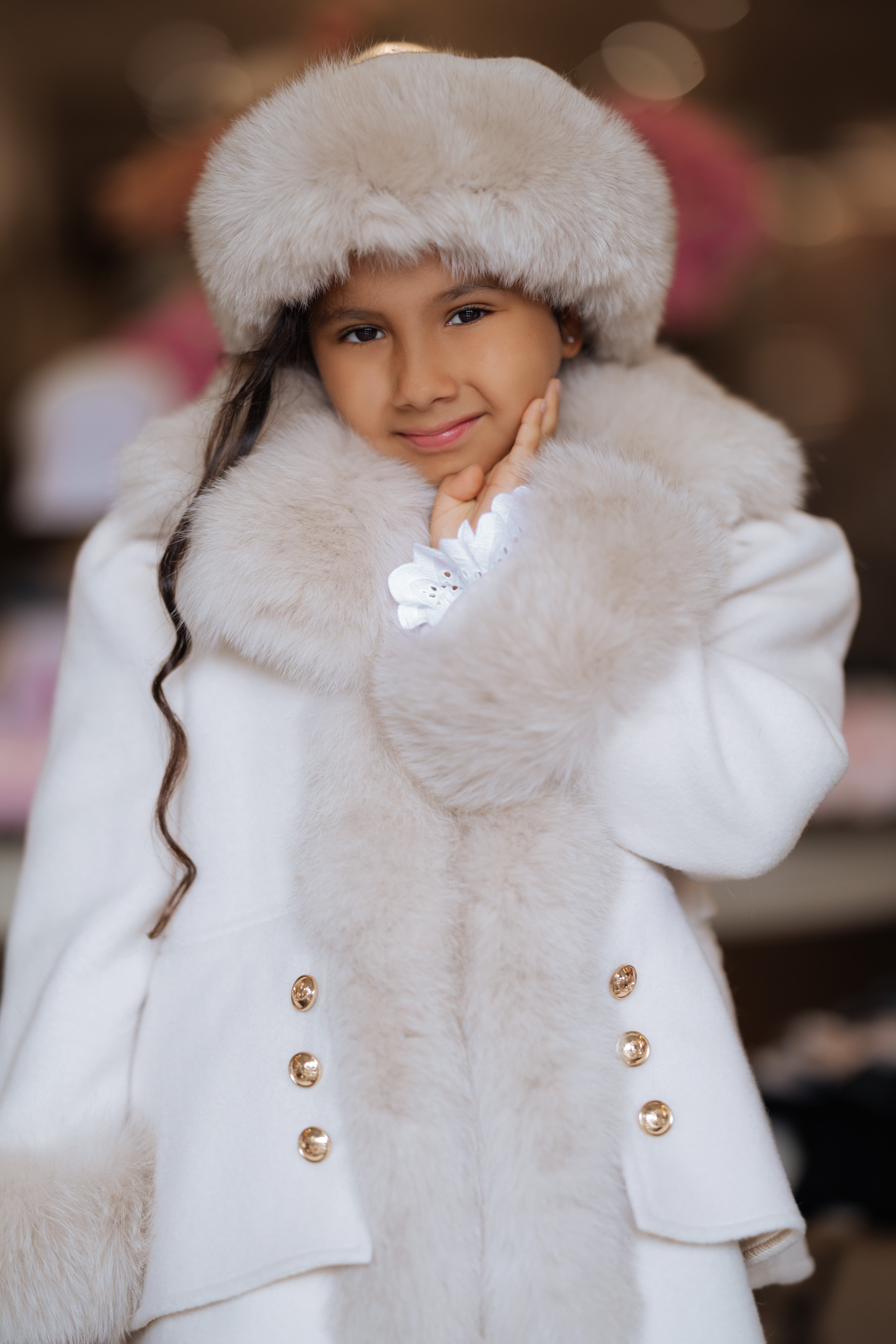 Greta Beige Wool Fox Fur Girls' Hat for Girls