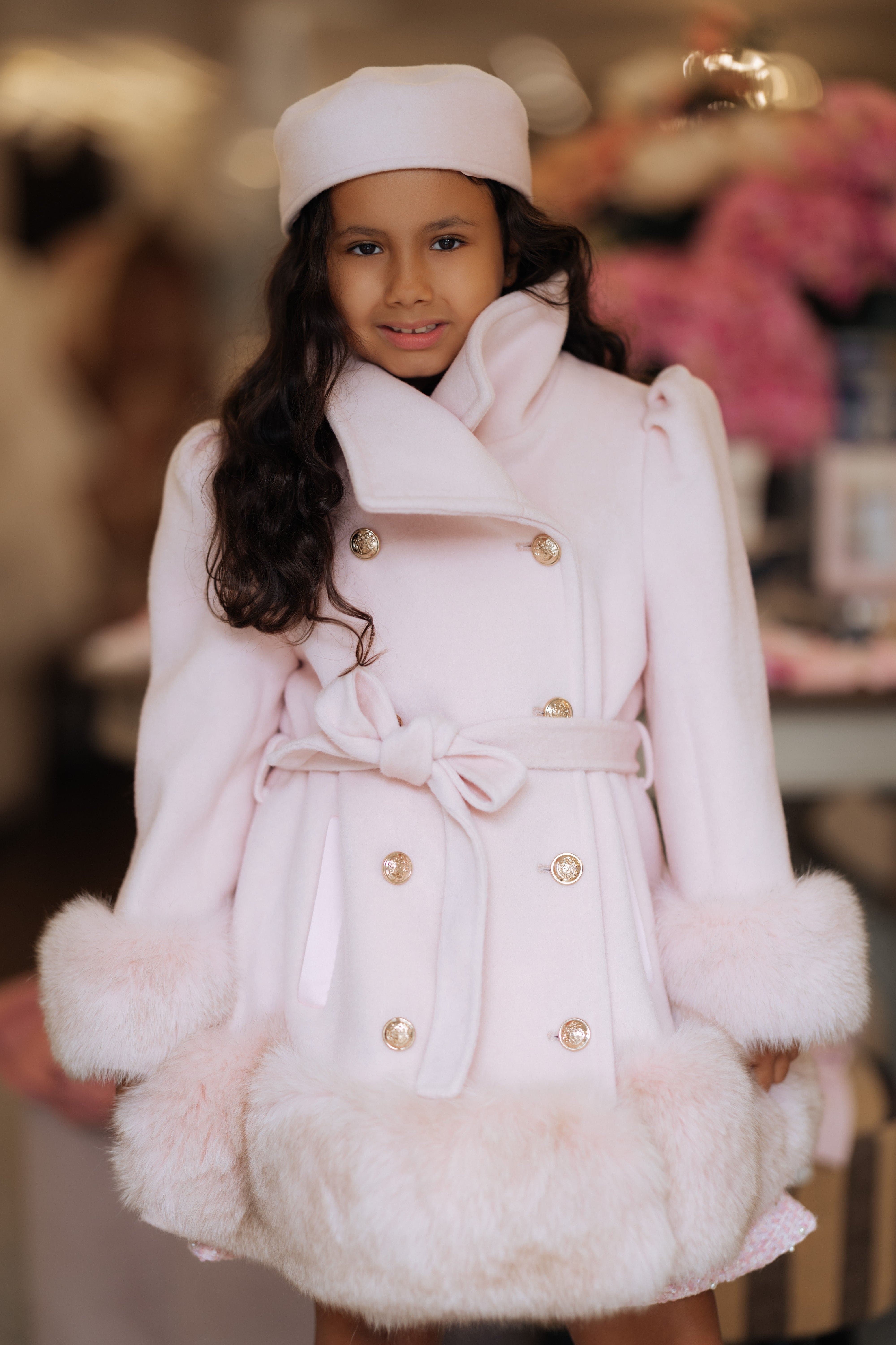 Sandra Pink Wool Girls' Pillbox Bow Hat